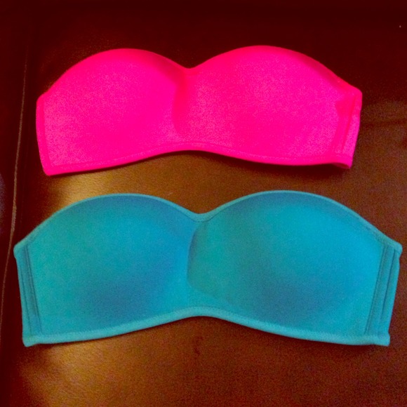 34b pink and blue bandeau bras