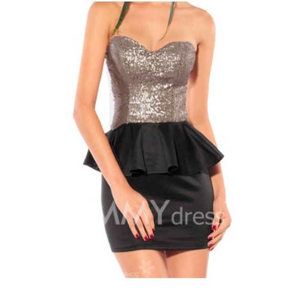 💖Short Strapless Sequin Peplum Dress NWT💖