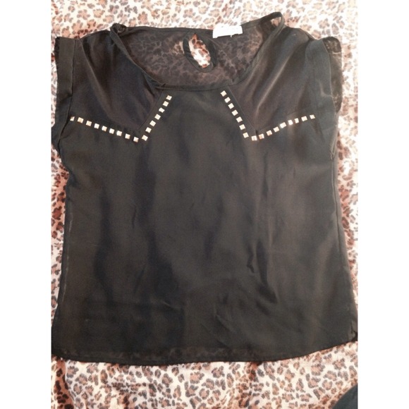 ✨A'GACI SHEER BLACK BLOUSE WITH GOLD STUDS