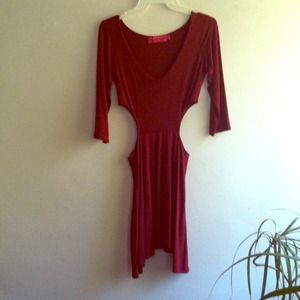 Burgundy 3/4 sleeve skater dress