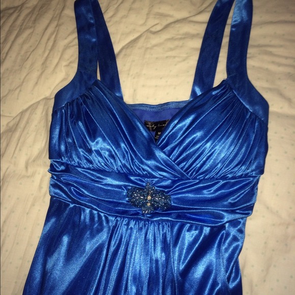 Hi-low silky blue cocktail dress