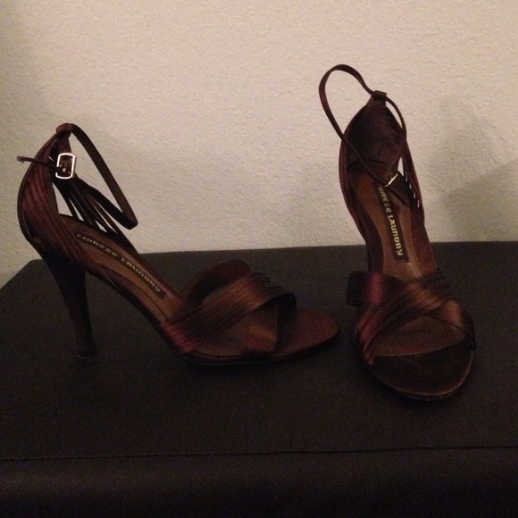 Brown, satin Chinese Laundry sandals; size 7