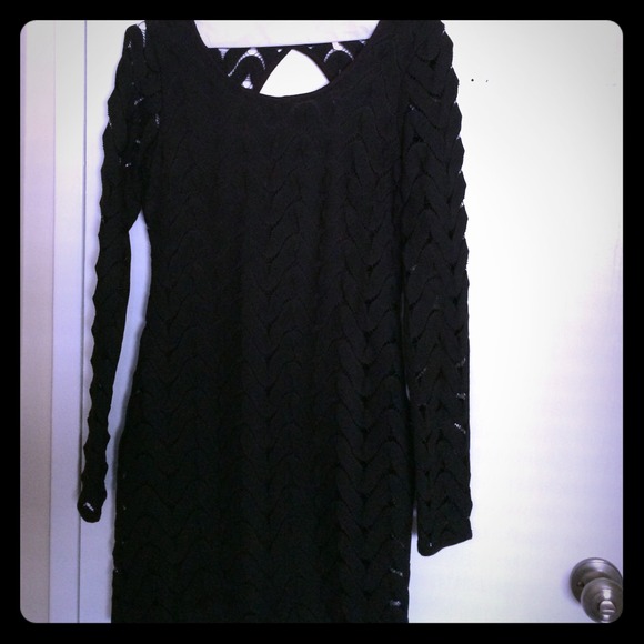 Free People Black Crochet Long Sleeve Dress