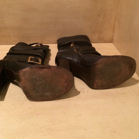 Tory Burch Black Leather Buckle Wrap Boots - Picture 2 of 4