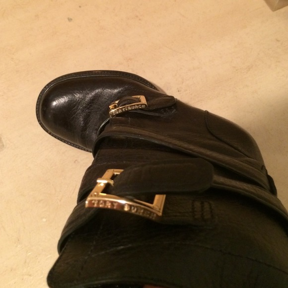 Tory Burch Black Leather Buckle Wrap Boots - Picture 3 of 4