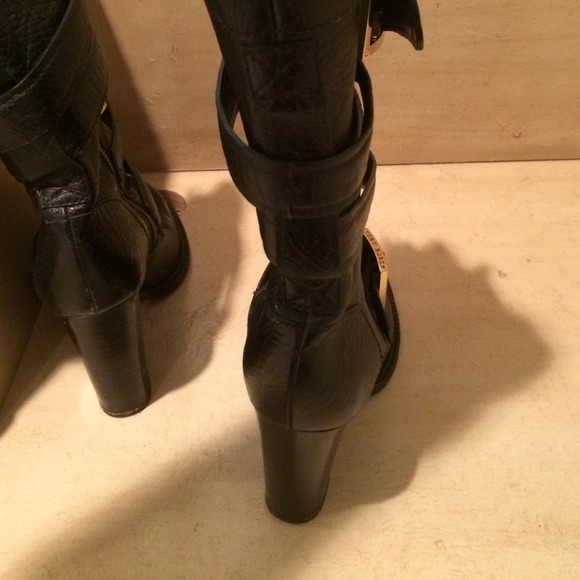 Tory Burch Black Leather Buckle Wrap Boots - Picture 4 of 4
