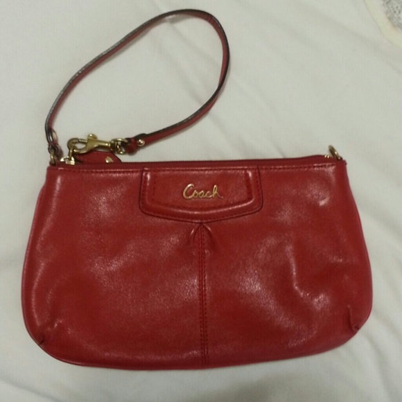 Coach red leather wristlet