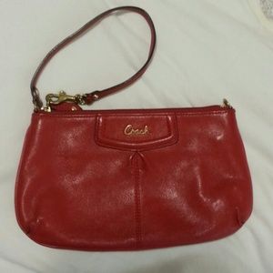 Coach red leather wristlet