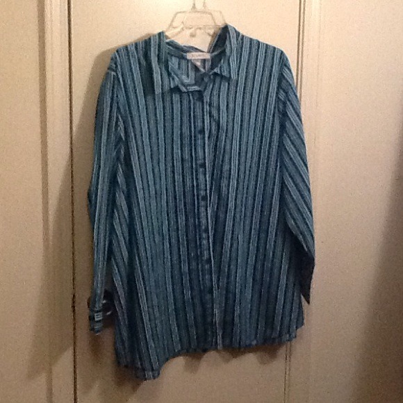 ROAMANS 3X blue striped long sleeve dress shirt