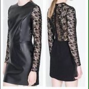 Zara Dresses - **ZARA black faux leather/crochet mini dress Zara Dresses - **ZARA black faux leather/crochet mini dress