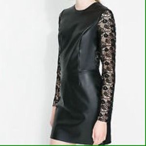 Zara Dresses - **ZARA black faux leather/crochet mini dress Zara Dresses - **ZARA black faux leather/crochet mini dress