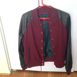 Faux leather and wool varsity jacket!
