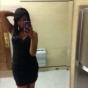 Black sequined top mini dress
