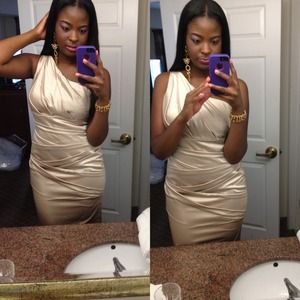 One shoulder champagne bridesmaid dress