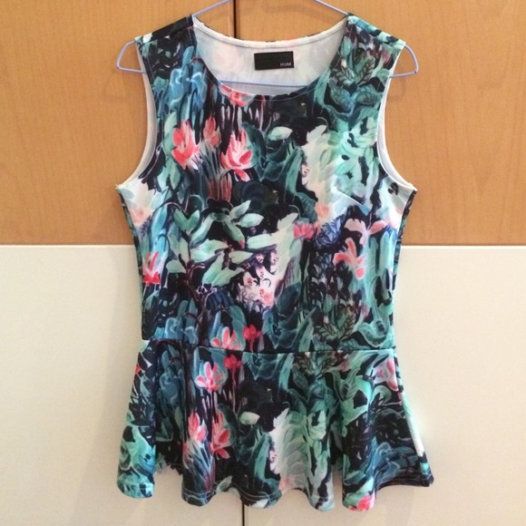 H&M watercolor print peplum top - Picture 1 of 1