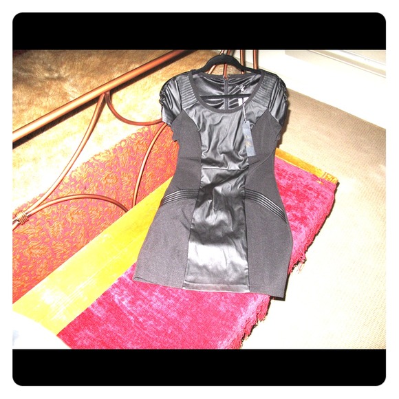 New Black color block faux leather dress.