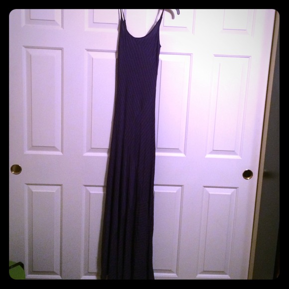 Purple and gray striped maxi dress