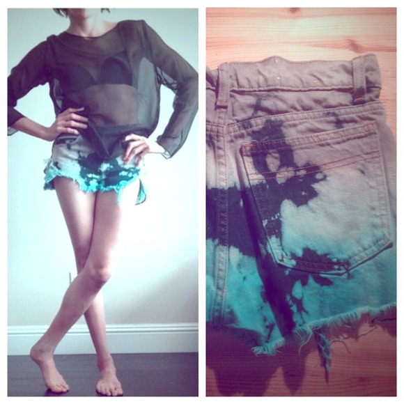 Distressed, Destroyed Tie Dye Levi's cutoff shorts
