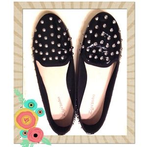 Black Patent Studded Flats, Size Women's US 8