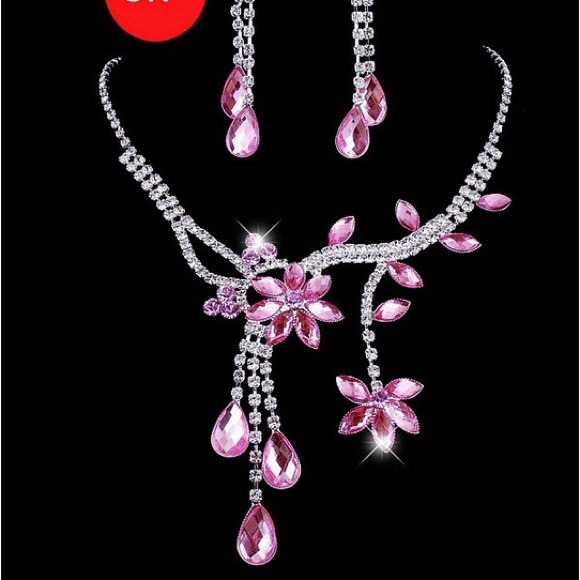 Beautiful Pink Florist Rhinestone Jewelry Set