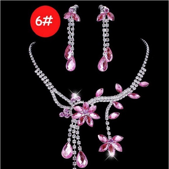 Beautiful Pink Florist Rhinestone Jewelry Set - Picture 2 of 2