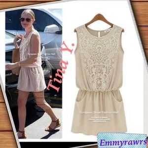 Beige Crochet Embroidered Dress