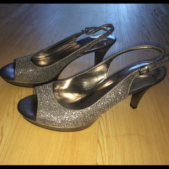 Nine West silver slingback pumps, open toe.  New!