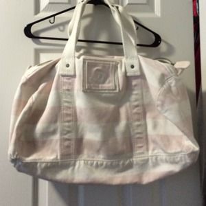 Abercrombie pink and white striped duffel bag