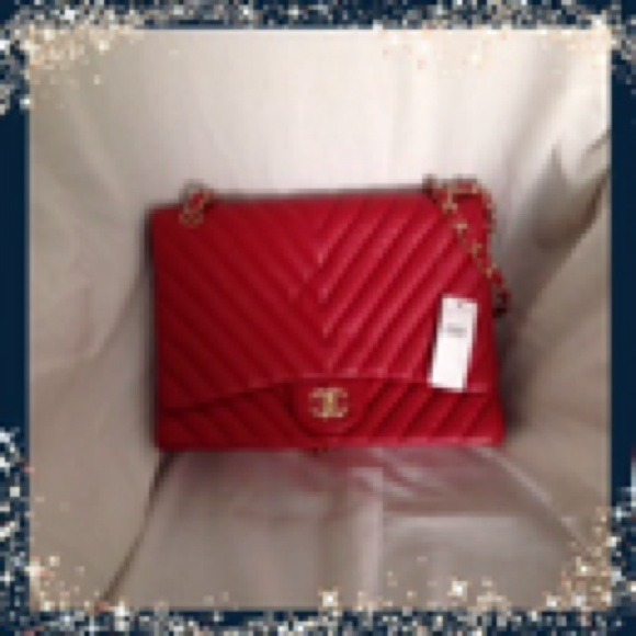 Inspired red leather chevron bag