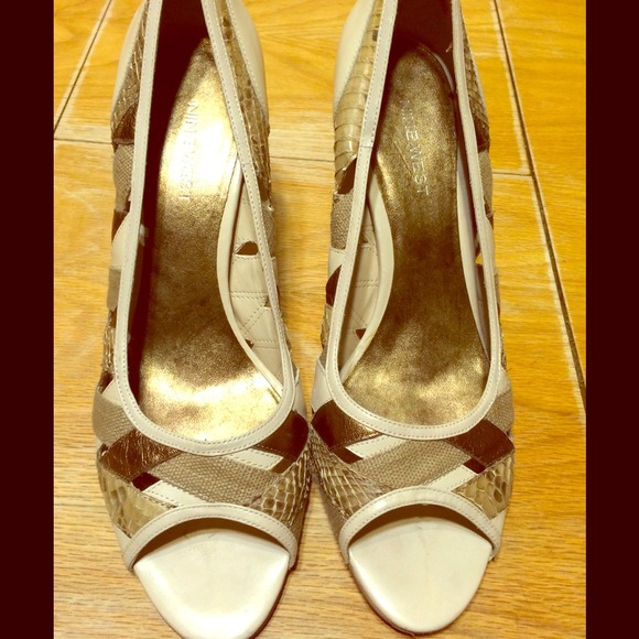 Nine West Peeptoe Faux Snakeskin Pumps