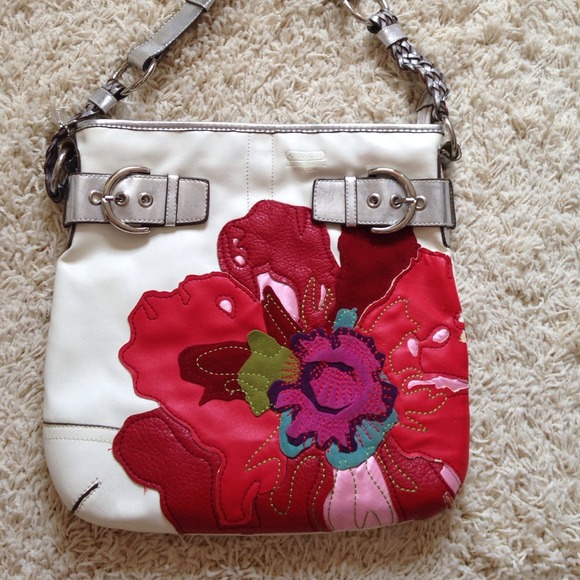 Coach inspired White poppy Flower handbag