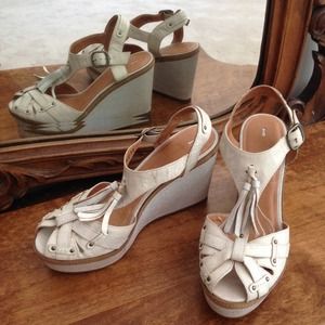 All leather cream platform heels