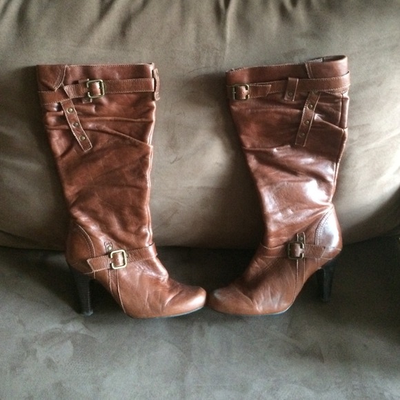 Brown Leather Guess Heeled Boots