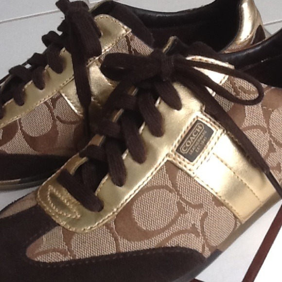 Beautiful Coach Shoes with Wide Gold Stripe.