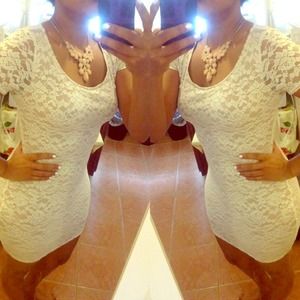 Beige/Off White Forever21 bodycon dress.