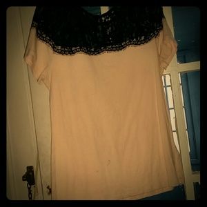 Pink and black lace blouse