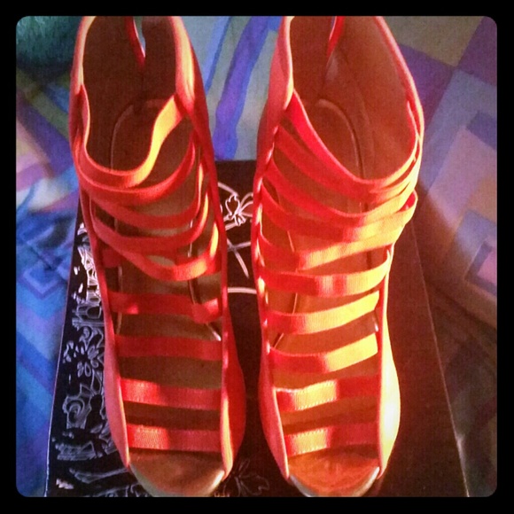 Coral Strappy Heels w/ Gold Heel