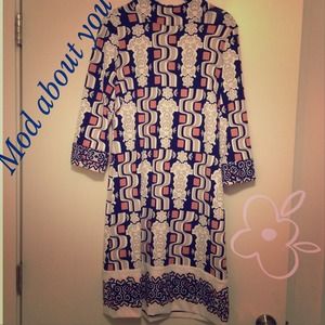 J. McLaughlin Mod Print Navy & Pink shift dress