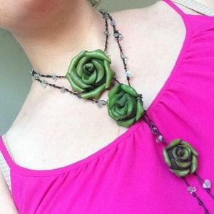 💎 Green leather multi-way necklace