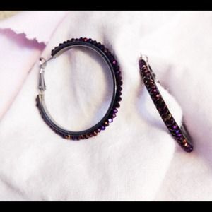 Purple stone hoop earrings