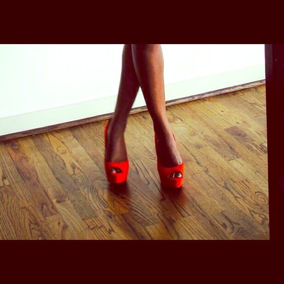 Orange Suede Peek-Toe Platforms
