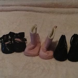 Bundle of baby shoes jacket and 2 pairs of stockin