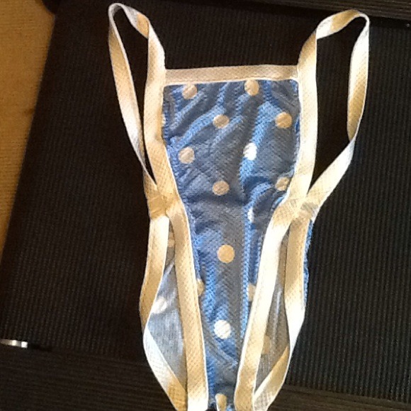 Vintage swimsuit...blue with white polka dots
