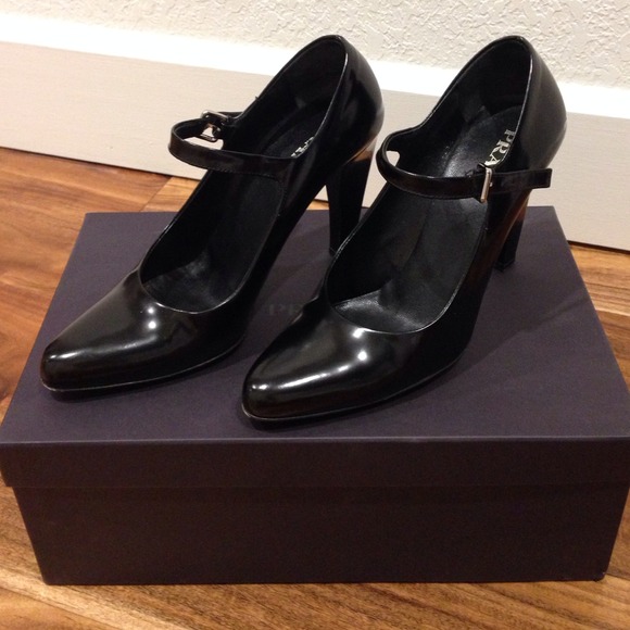 Prada black leather Mary Jane shoes