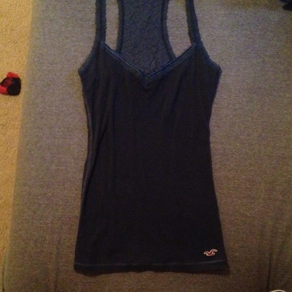 Lace back blue tank top