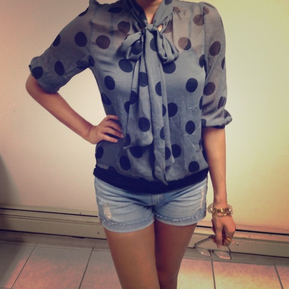 H&M Tops - ADORABLE SHEER POLKA DOT BLOUSE W/ STRAPS FOR BOW