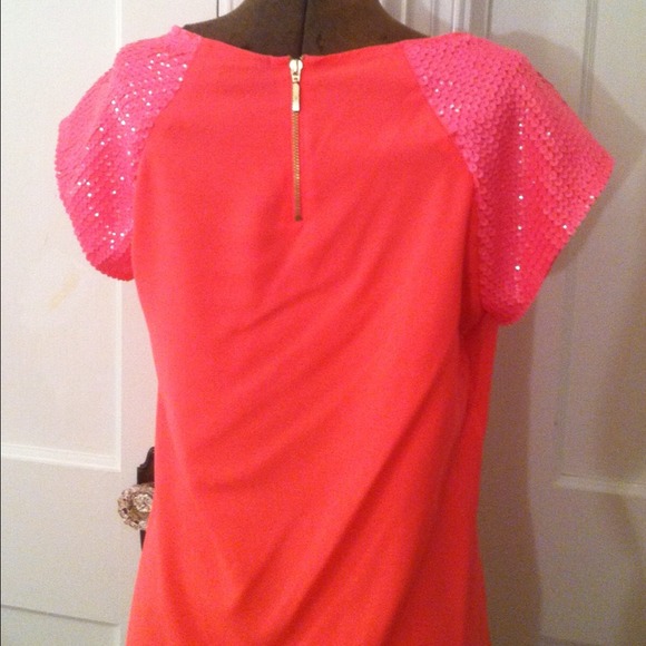 New Hot Pink Express top With Sequined Sleeves, S - Picture 3 of 4