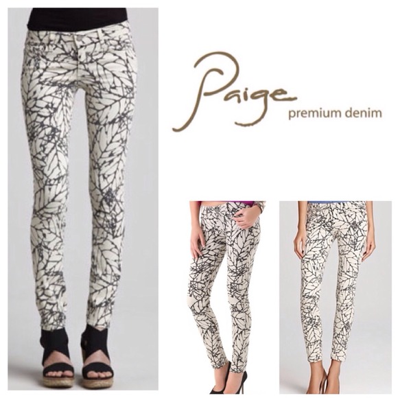 PAIGE Denim - Paige Leaf Print Skyline Skinny Jeans.  NWT.
