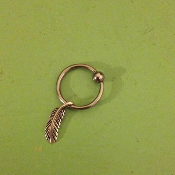 .925 Sterling Feather Charm Captive Hoop Earring