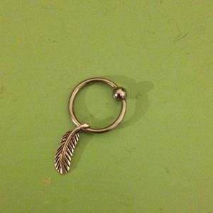 .925 Sterling Feather Charm Captive Hoop Earring